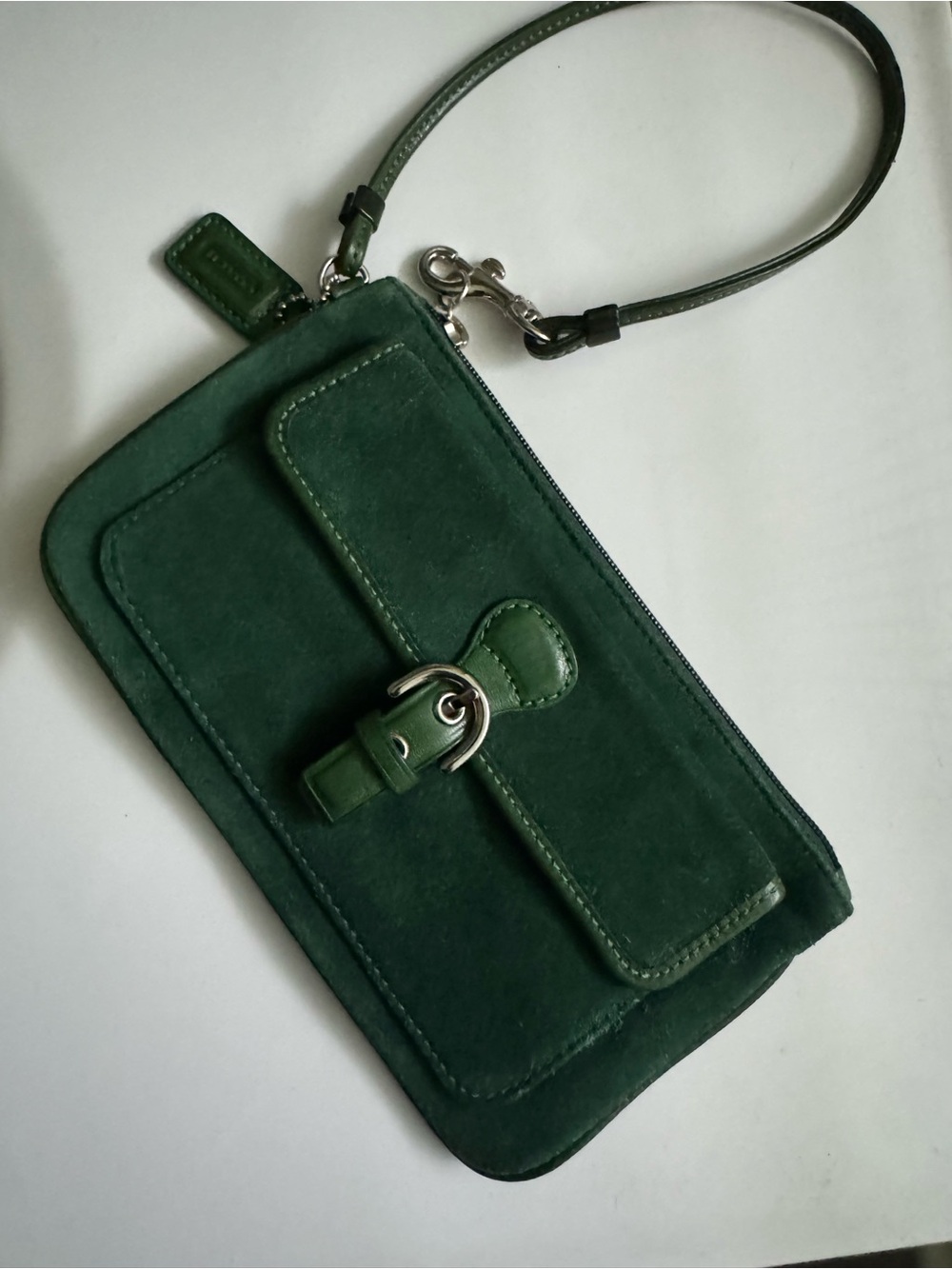 Vintage COACH soho emerald green suede purse wristlet - Picture 1 of 15